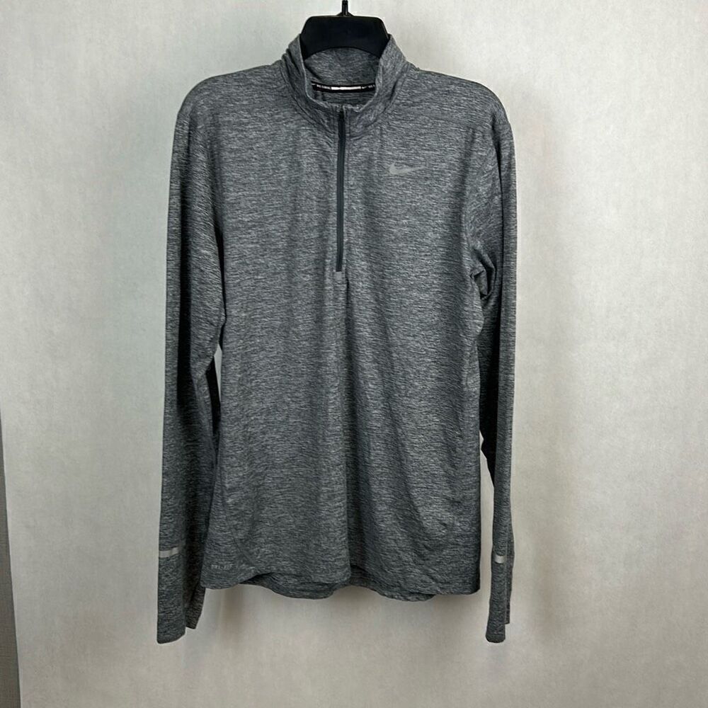 Nike Running 1/2 Zip Pullover Womens Fitted Sz Medium Gray Thumb Holes Half Zip